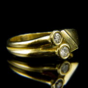 Kép 1/2 - 14 karátos kétköves sárgaarany gyűrű gyémántokkal