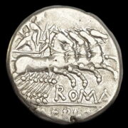 Kép 2/2 - Római Köztársaság kori ezüst denár - M. Baebius Q.f. Tampilus (Kr.e.137)