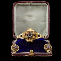 Picture 1/7 -Biedermeier Jewelry set (bracelet and pair of earrings) with its box