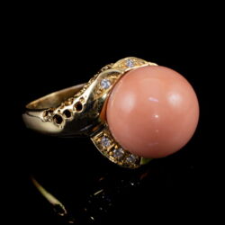 Picture 1/5 -Women's gold ring with peach blossom-colored coral pearl