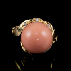 Picture 2/5 -Women's gold ring with peach blossom-colored coral pearl