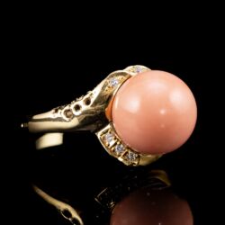 Picture 1/5 -Women's gold ring with peach blossom-colored coral pearl