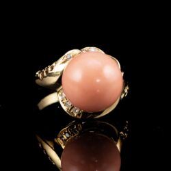 Picture 2/5 -Women's gold ring with peach blossom-colored coral pearl