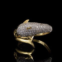 Picture 2/5 -Gold ring in the shape of a dolphin, studded with zirconias