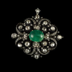 Kép 1/4 - Antik gyémánt bross kabochon smaragd kővel