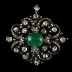 Kép 4/4 - Antik gyémánt bross kabochon smaragd kővel