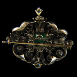 Kép 3/4 - Antik gyémánt bross kabochon smaragd kővel