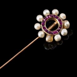 Picture 2/2 -Bécsi Art deco Sáltű rubin-gyöngy rozettával