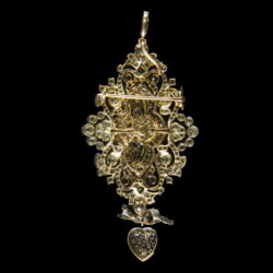 Kép 3/9 - Gyémánt köves arany bross / medál masnis szív függővel