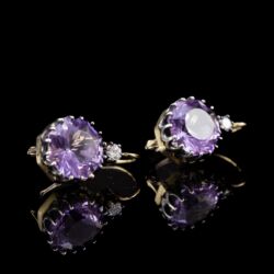 Picture 3/5 -Nagy ametisztköves fülbevaló pár gyémánt kővel 