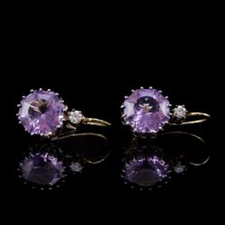 Picture 4/5 -Nagy ametisztköves fülbevaló pár gyémánt kővel 