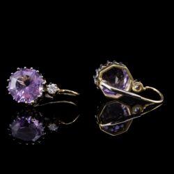 Picture 5/5 -Nagy ametisztköves fülbevaló pár gyémánt kővel 