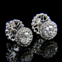 Picture 1/3 -Pair of white gold earrings with brilliant cut diamonds