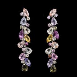 Picture 1/7 -Suarez pair of gold earrings with colorful sapphires