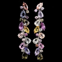 Picture 2/7 -Suarez pair of gold earrings with colorful sapphires