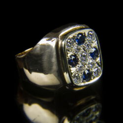 Picture 1/2 -Men's seal ring with sapphires and diamonds