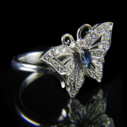 Picture 1/2 -Butterfly white gold ring with sapphires and diamonds
