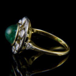 Picture 4/5 -Yellow gold ring with cabochon emerald and diamonds