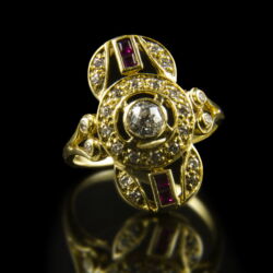 Kép 2/2 - Art deco gyűrű rubin és gyémánt kövekkel