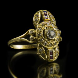 Kép 1/2 - Art deco gyűrű rubin és gyémánt kövekkel