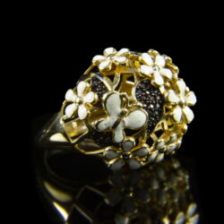 Picture 1/2 -Gold ring with enameled flowers