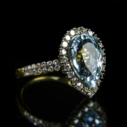 Kép 1/2 - Gyűrű csepp forma akvamarinnal és gyémántokkal