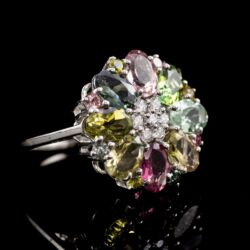 Picture 1/5 -Platinum ring with tourmalines and diamonds