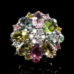 Picture 2/5 -Platinum ring with tourmalines and diamonds