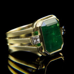 Picture 1/5 -Gold ring for men with emerald and diamonds