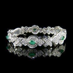 Picture 1/4 -Art deco gold bracelet with emeralds and diamonds