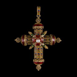 Picture 1/7 -Gold cross pendant with colored enamel decorations