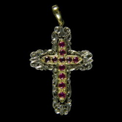 Picture 1/2 -Gold cross pendant with rubies