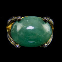 Kép 2/4 - Gyűrű cabochon smaragddal és gyémántokkal