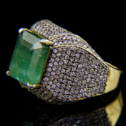 Picture 3/4 -Seal ring-style ring with emerald and diamonds