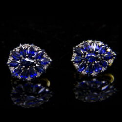 Kép 3/4 - Fülbevaló pár kék zafírokkal és gyémántokkal