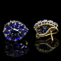 Kép 4/4 - Fülbevaló pár kék zafírokkal és gyémántokkal