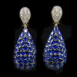 Picture 1/2 -Pair of drop-shaped earrings with sapphires and diamonds