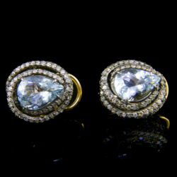 Picture 2/3 -Earrings with drop-shaped aquamarine and diamonds