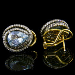 Picture 3/3 -Earrings with drop-shaped aquamarine and diamonds