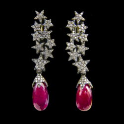 Picture 1/2 -Pair of ruby earrings with diamond stars