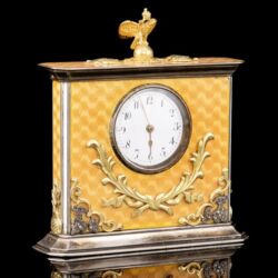 Picture 1/7 -Silver-cased table clock with peach blossom-colored luster enamel