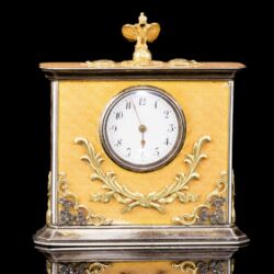 Picture 2/7 -Silver-cased table clock with peach blossom-colored luster enamel