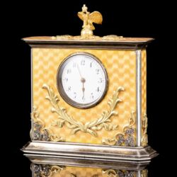 Picture 3/7 -Silver-cased table clock with peach blossom-colored luster enamel