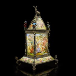 Picture 4/6 -Silver table clock with enamel-painted pictures