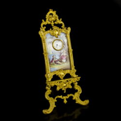 Picture 1/3 -Easel-shaped table clock with enamel picture 