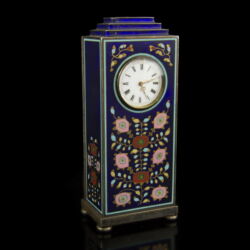 Picture 1/2 -Small Art Nouveau travel clock with case with marquetry