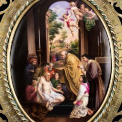 Picture 2/4 -Szent Jeromos utolsó áldozása festett porcelán kép réz keretben