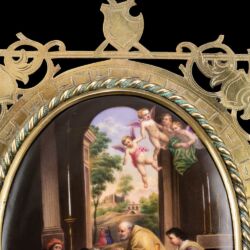 Picture 3/4 -Szent Jeromos utolsó áldozása festett porcelán kép réz keretben