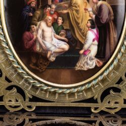 Picture 4/4 -Szent Jeromos utolsó áldozása festett porcelán kép réz keretben