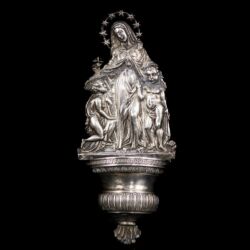 Picture 1/4 -Olasz antik ezüst szenteltvíztartó Szűzanya, Jézus és Keresztelő Szt. János alakjaival